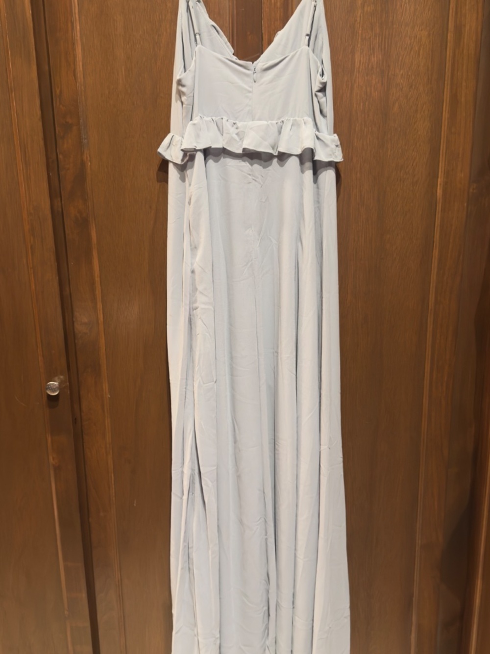 NWT ASTR The Label Adoria Ruffle Side Slit Maxi Dress Gown Dusty Blue - Picture 7 of 10